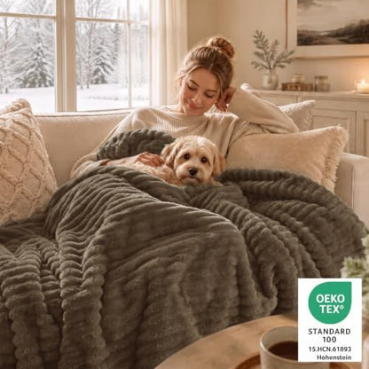 CozyLux Fleece King Size Comforter Set, 3 Piece Warm Taupe Bedding