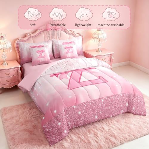 Feelyou Boys Girls Pink Bowknot 7 Pieces Bedding Set Twin Size