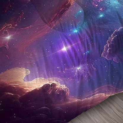 Galaxy Bedding Set Twin Size Blue Purple Outer Space Comforter Sets for Girls Boys Kids Teens Women Starry Glitter Nebula Quilt 1 Comforter + 1 Pillow Case