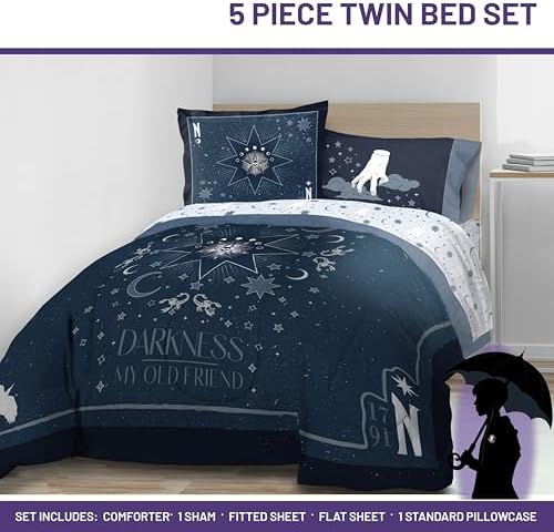 Wednesday Addams Twin Comforter Set 5 Piece Bedding for Girls, Blue