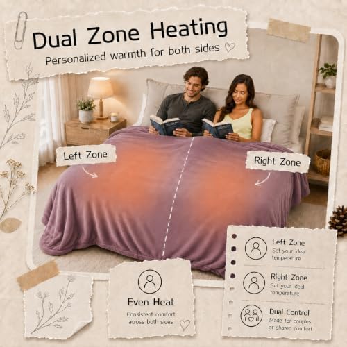 Electric Heated Blanket King Size 90"x100", Dual Controllers, Purple