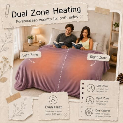 Electric Heated Blanket King Size 90"x100", Dual Controllers, Purple