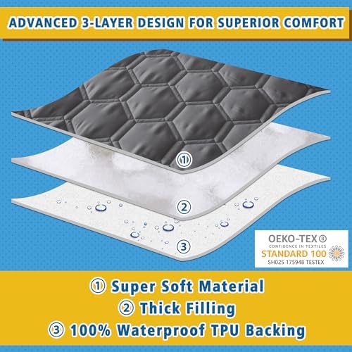 Waterproof Mattress Pad Twin XL Size, Breathable Mattress Protector with 6-16” Deep Pocket, Gray