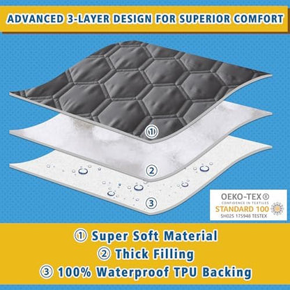 Waterproof Mattress Pad Twin XL Size, Breathable Mattress Protector with 6-16” Deep Pocket, Gray
