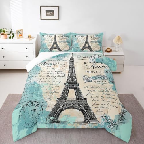 Feelyou Eiffel Tower Comforter Girls Women Bedding Set King Size