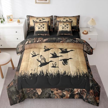 Erosebridal 7 Piece Duck Camo Bedding Set King Size Bed in A Bag Rustic Hunting Comforter Set with Sheets for Boys Teen Men Hunter Country Farmhouse Bed Sets Camouflage Wild Animal Room Decor