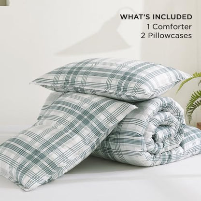Andency Blue Plaid Comforter Set Full, Gingham Checkered Grid Bedding Set