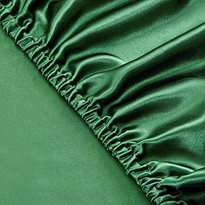 SiinvdaBZX 4Pcs Satin Sheet Set Full Size 15-Inch Deep Pocket Emerald Green