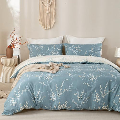 OAITE Twin Duvet Cover Set 3pcs 100% Cotton Blue Branch