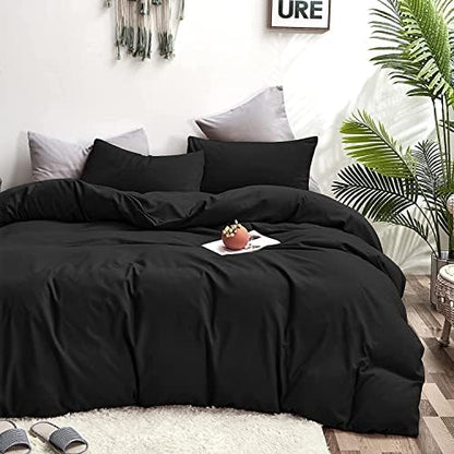Wellboo Black Comforter Sets Full Size Solid Black Bedding All Seasons Bed
