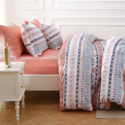 MUXHOMO Boho Pink Bed in a Bag Queen 7 Pieces, Queen Comforter Set Reversible Botanical Flowers Design, Ultra Soft & Breathable Bedding Sets with Comforter, Sheets, Pillowcases & Shams