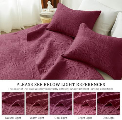 akkialla Burgundy King/Cal King Quilt Set, Ultrasonic Lightweight Bedspread Coverlet for Modern Minimalist Bedroom, Soft Microfiber Coin Pattern Bedding, 3-Piece (1 Quilt, 2 Pillow Shams)