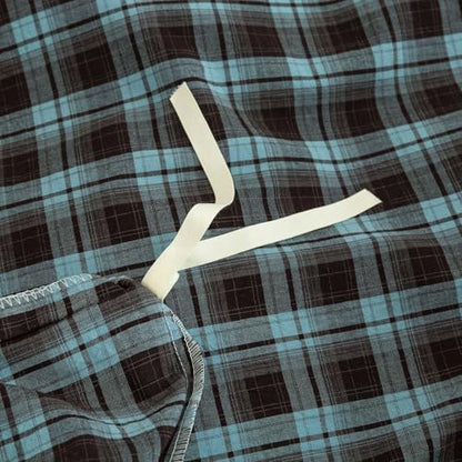 Mucalis Brown Blue Buffalo Plaid Duvet Cover Queen 100% Washed Cotton Checkered Duvet Cover Set 3 Piece Grid Bedding Set Full Zipper Closure Corner Ties,Soft Breathable Lightweight All Season