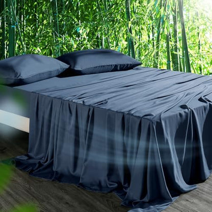 Cooling Sheets Set Full Size, Viscose Derived from Bamboo for Hot Sleepers | Deep Pocket Up to 15 Inch | Silky Soft & Breathable Bedding - 4PC (Full, Navy)