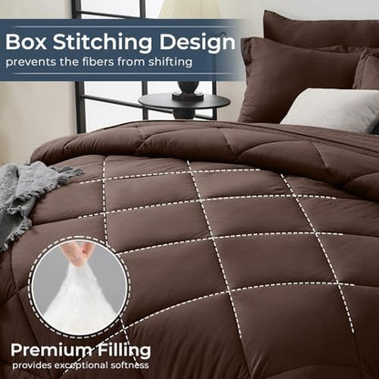 HEVUMYI 7-Piece Full Comforter Set, Brown Bed in a Bag