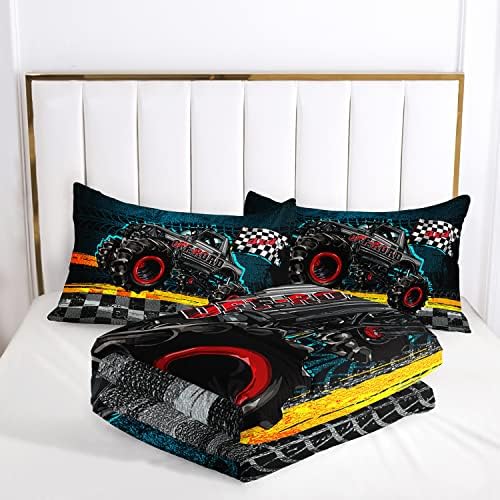 AILONEN Racing Car Comforter Set Twin Full Size, Off-Road Racing with Racing Plaid Patterns Bedding Set for Kids Boys Girls Teens Bedroom,3 Pieces,1 Quilt and 2 Pillowcases,Soft,Breathable