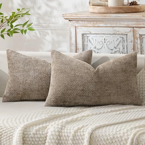 MIULEE Decorative Lumbar Throw Pillow Covers 12x20 in Neutral Khaki 2 Pack
