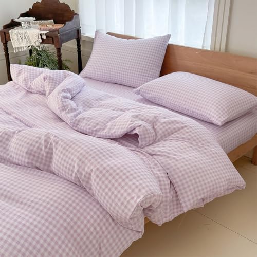 NSNLGSGC Purple Gingham Duvet Cover Set, Queen