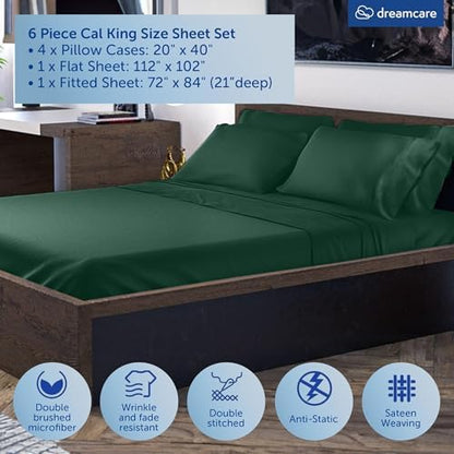 DREAMCARE California King Sheet Sets - 6 pcs Breathable Cooling Sheets