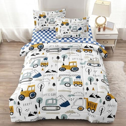 Construction Cars Bedding Set for Boys, Full Size, 5-Pcs