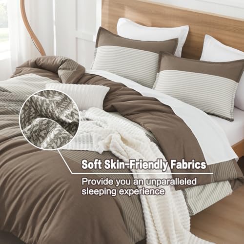Litanika Coffee Oversized King Comforter Set - 3 Pieces Stripe Bed Set