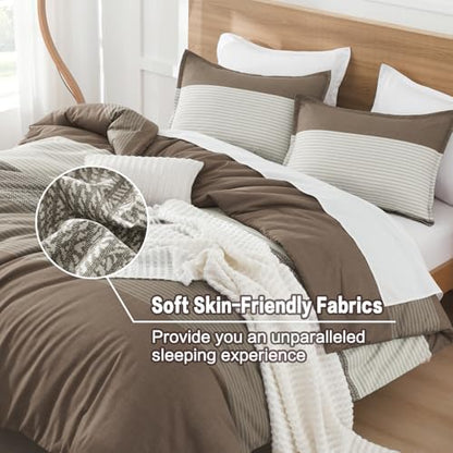 Litanika Coffee Oversized King Comforter Set - 3 Pieces Stripe Bed Set