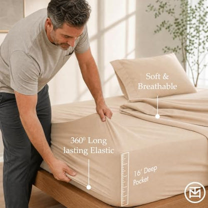 Threadmill 600 Thread Count Cotton Cal King Sheet Set, Sateen, Beige