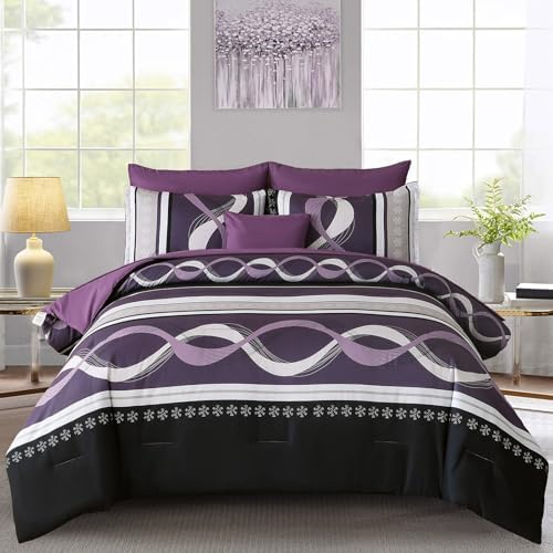 Anibedding Purple King Size Comforter Set,8 Pieces Boho Bed in a Bag