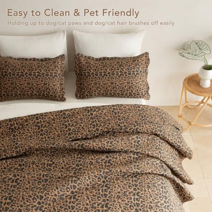 Lady Ann Vintage Brown Leopard Oversized King Bedspread 120x120, 3 Pcs 100% Cotton California King Quilt Set Lightweight Farmhouse Quilted Coverlet, Ultra-Soft Bed Cover for All Seasons