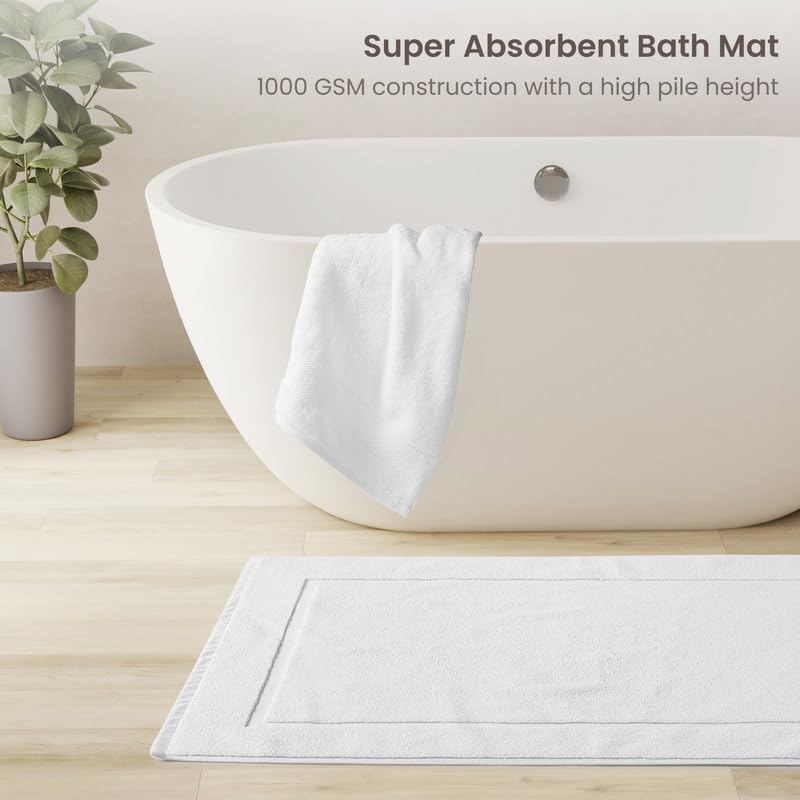 BIOWEAVES 100% Organic Cotton Bath Towel Set | 700 GSM Plush 7-Piece Premium Towel Set GOTS Certified, 2 Bath Towels, 2 Hand Towels & 2 Washcloths, 1 Bath Mat - White