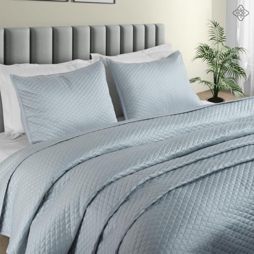 BIOWEAVES 100% Organic Cotton Quilts Queen Size - Diamond Stitched Quilted bedspreads - All Season Oversized Coverlet Set - GOTS Certified Bedding Set | 1 Quilt & 2 Pillow Shams