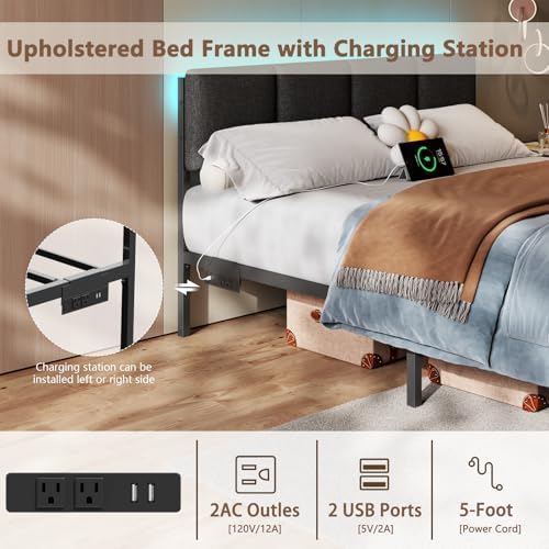 Furnulem Queen Bed Frame with Adjustable Headboard and Storage Drawers