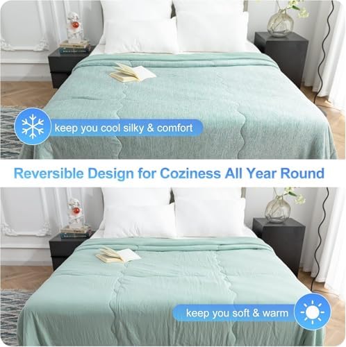 CHOSHOME Cooling Comforter Cooling Blanket, Q-Max 0.45 Cool Sleeping Summer Blanket for Hot Sleeper Night Sweats, Cal King 96" x 102", Green