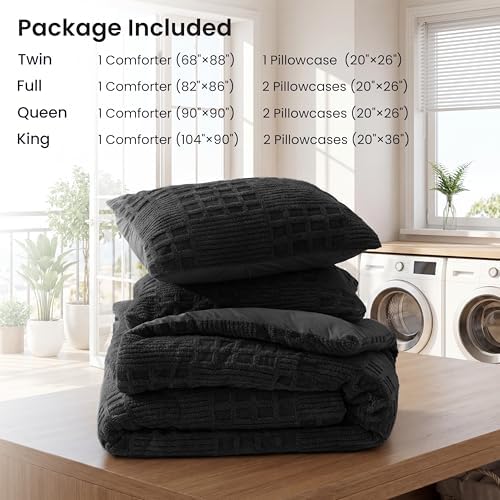 EXQ Home Waffle Comforter Set Twin Size, 2 Pieces Bed Set,Black