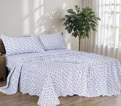 RUVANTI Flannel Sheets Queen Size, Snow Flake Grey