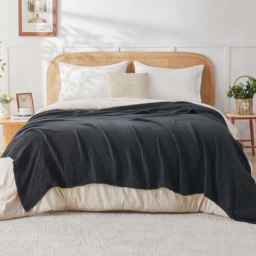 EMME Muslin Blankets for Adults Throw Blanket for Couch Breathable Gauze Soft Lightweight Airy Black Twin 60" x 80"
