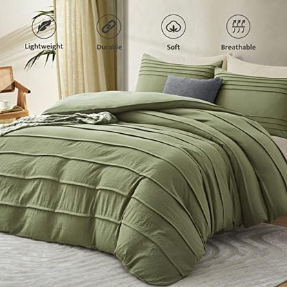 Oli Anderson 3PCS Pleated Duvet Cover Set, Sage Green, King