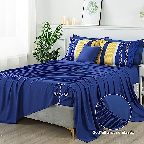 Anibedding 8 Pieces Bed in a Bag,Striped Comforter Set Queen Size