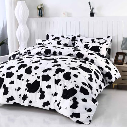SDY 7 PCS Cow Comforter Set Twin Size, Animal Print Sheet Set for All Season, Bed in a Bag with 1 Comforter, 1 Fitted Sheet, 1Flat Sheet, 2 Pillowcases and 2 Pillow Shams