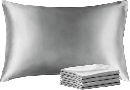 BEDELITE Satin Pillowcase with Zipper 4 Pack, Grey Pillow Cases Standard Size, Super Soft and Cooling Similar to Silk Pillow Cases, Gift for Women Men(20x26 Inches)