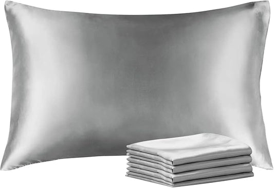 BEDELITE Satin Pillowcase with Zipper 4 Pack, Grey Pillow Cases Queen Size, Super Soft and Cooling Similar to Silk Pillow Cases, Gift for Women Men(20x30 Inches)