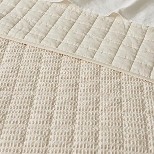 Levtex Home Cloud Waffle King/Cal King Quilt Set (106x92in) and 2 Pillow Shams (36x20in) - Box Quilted Waffle Texture - Undyed Ivory - Cotton King Size Quilt Bedding Set - Lightweight Soft