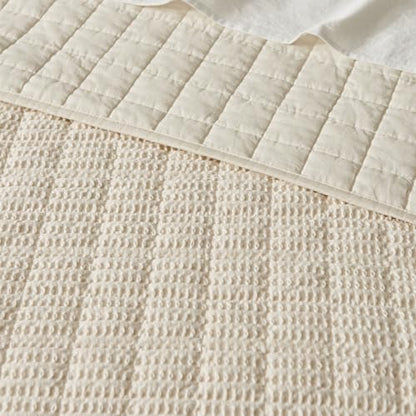 Levtex Home Cloud Waffle King/Cal King Quilt Set (106x92in) and 2 Pillow Shams (36x20in) - Box Quilted Waffle Texture - Undyed Ivory - Cotton King Size Quilt Bedding Set - Lightweight Soft