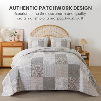 SLPR - Silver Linings Patchwork Gray Cotton Quilt Set, King with 2 Shams