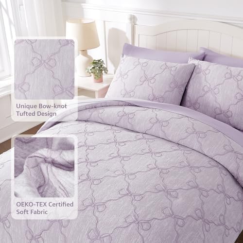 Full Size Comforter Sets with Sheets for Girls-7 Pieces Bow Bed in A Bag