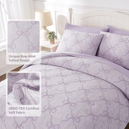 Twin Comforter Set with Sheets for Girls-5 Pieces Bow Twin Bedding Sets