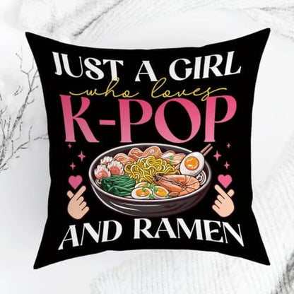K-pop Decor, Just a Girl Who Loves K-pop Room Decor, K-pop Gifts Pillow Cover Rustic Anime Lovers Throw Girls for Room Home Girl Bedroom Decoration Gifts
