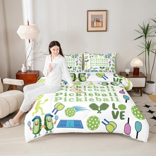 Castle Fairy Funny Pickleball Comforter Set Toddler Size American Modern Sports Bedding Set Kids Boys Girls Cartoon Athlete Silhouette All Season Quilt Set Geometric Balls Bedding Comforter Sets,2Pcs