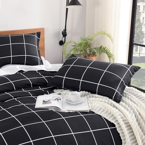 Andency Twin Comforter Sets Black, Gingham Plaid Grid Checkered Bedding Set