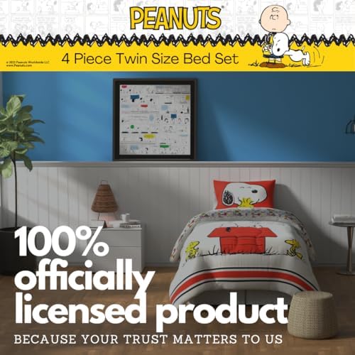 Peanuts® Snoopy Super Soft Reversible Comforter and Sheet Set, 4 Piece Twin Size, (Officially Licensed Product) by Franco Collectibles